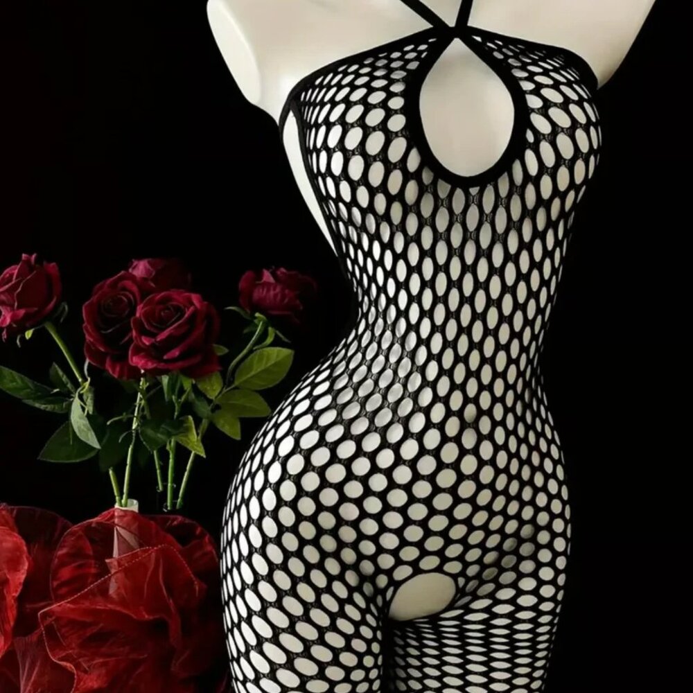 Sexy Lingerie Black Bodystocking Womens Keyhole Hollow Out Open Crotch